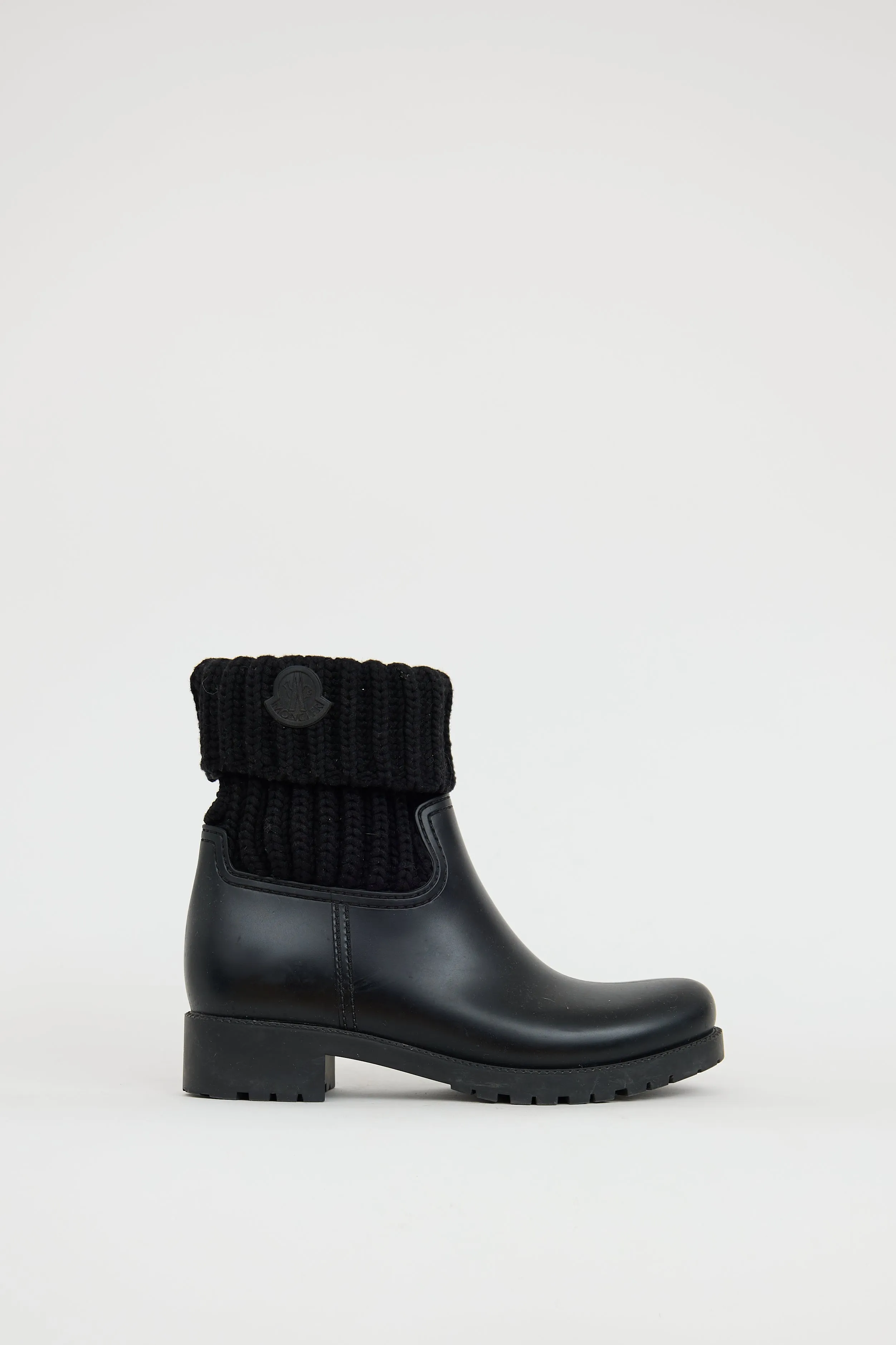 Black Ginette Knit Rubber Boot