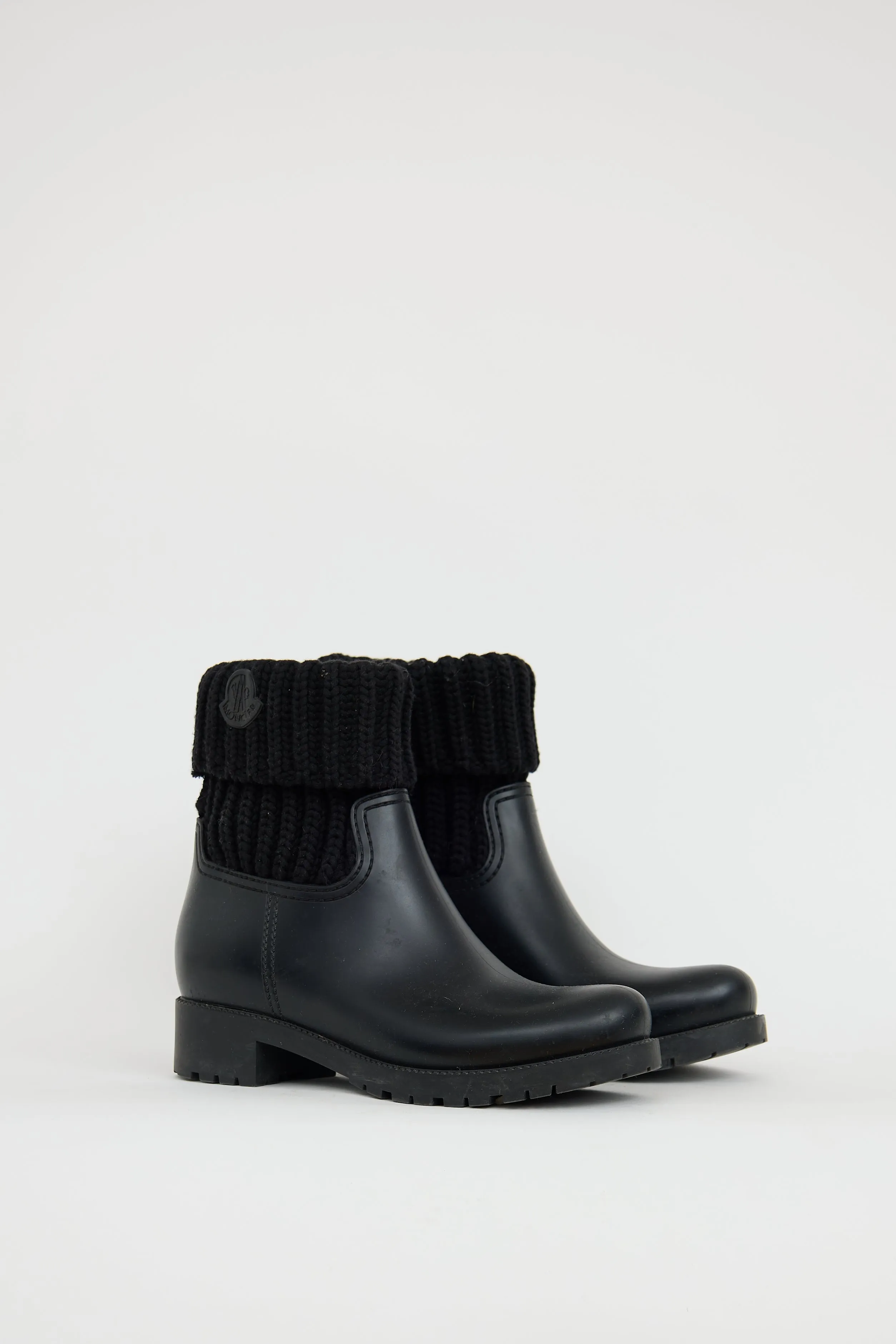 Black Ginette Knit Rubber Boot
