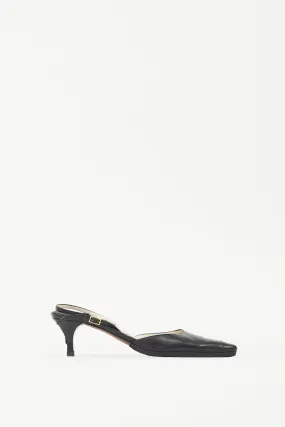 Black Leather Brogue Mule