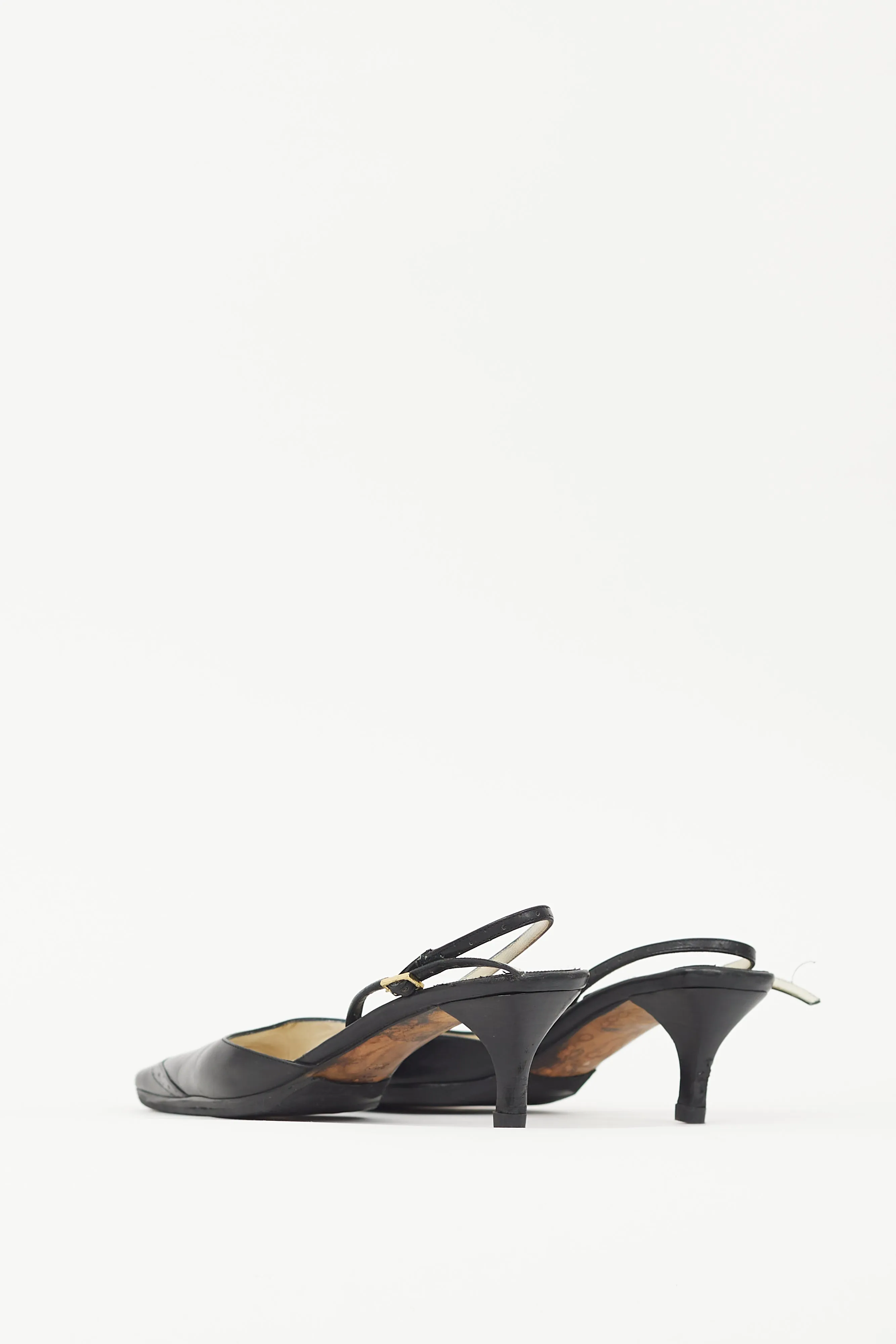 Black Leather Brogue Mule