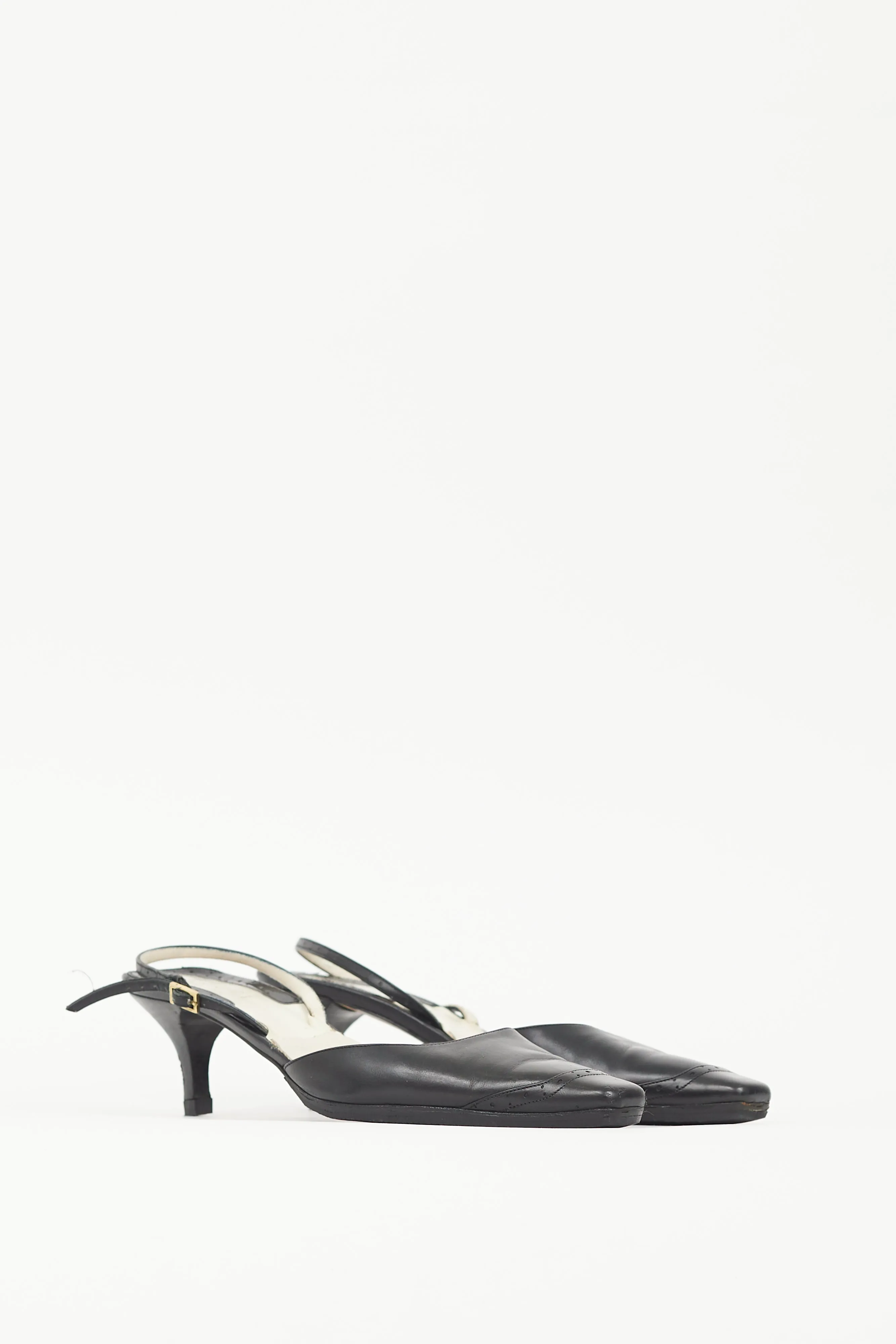 Black Leather Brogue Mule