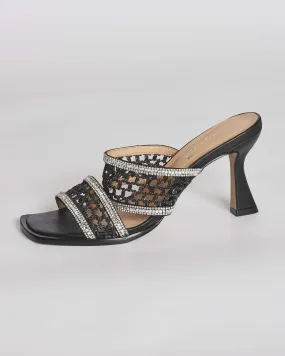 Double Strap Rhinestone Slip On Sandal