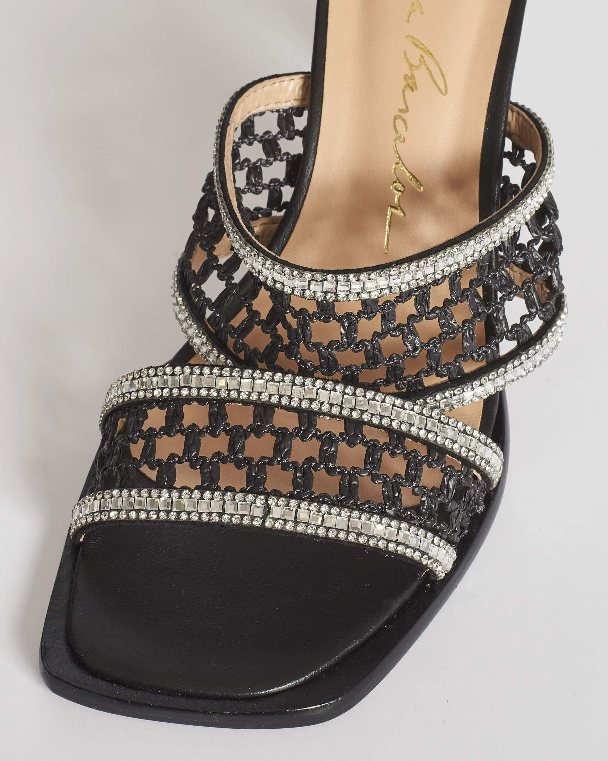 Double Strap Rhinestone Slip On Sandal