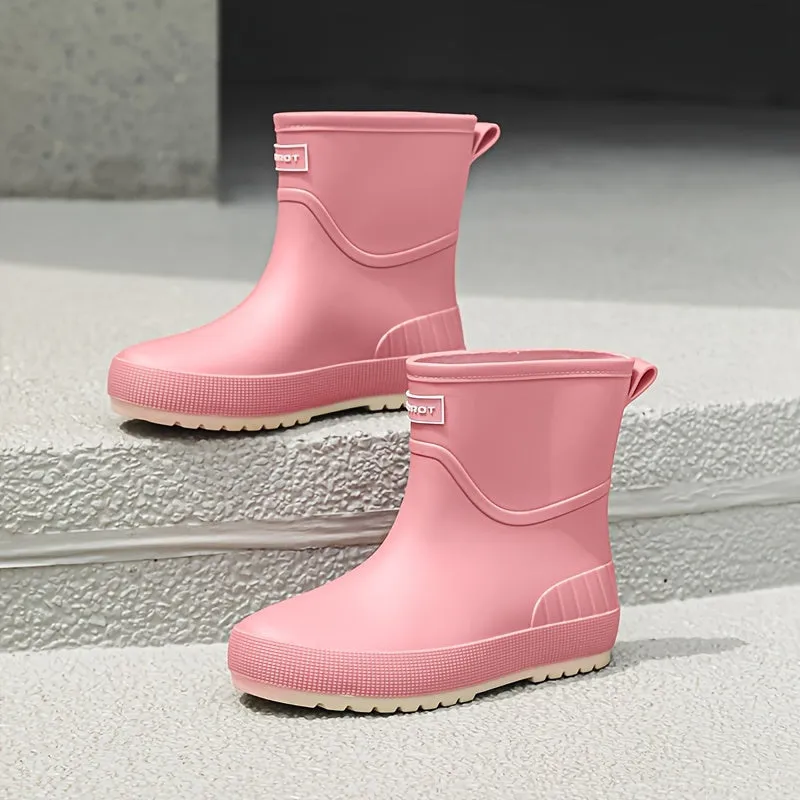 Men'S Classic Solid Color Rain Boots - Waterproof, Non-Slip, Durable Mid-Calf Design With Pvc Sole & Fabric Lining For Outdoor Comfort