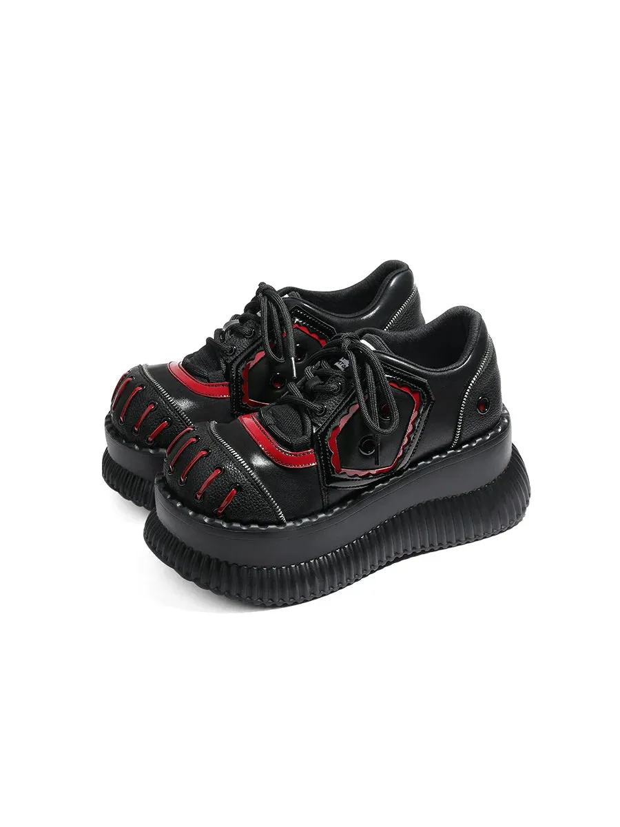 Mode Dark Black Shoes Mine Red
