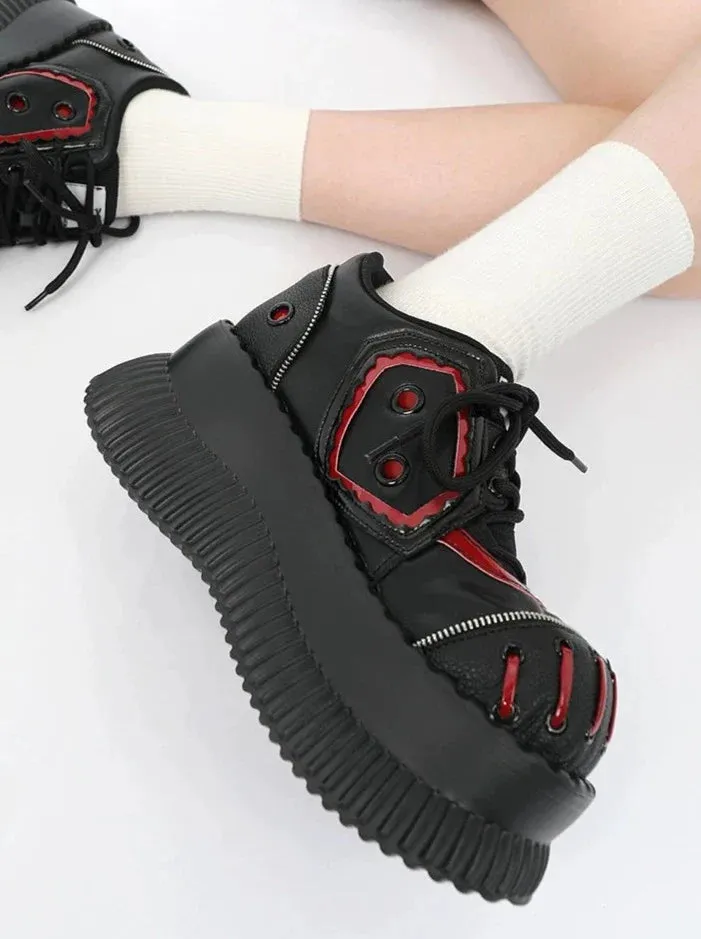 Mode Dark Black Shoes Mine Red