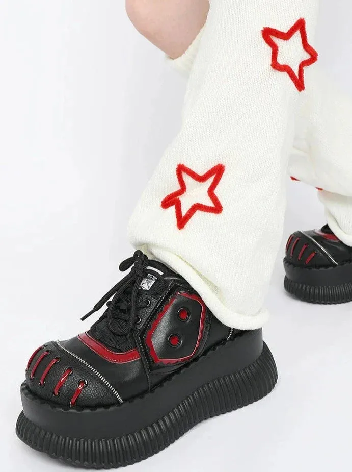 Mode Dark Black Shoes Mine Red