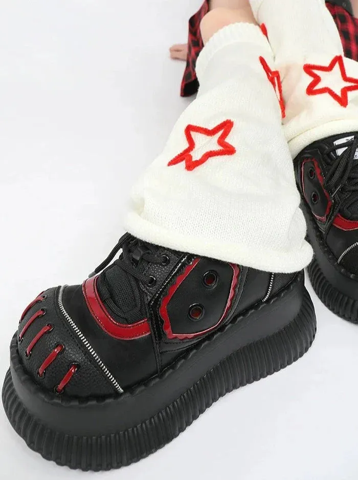 Mode Dark Black Shoes Mine Red
