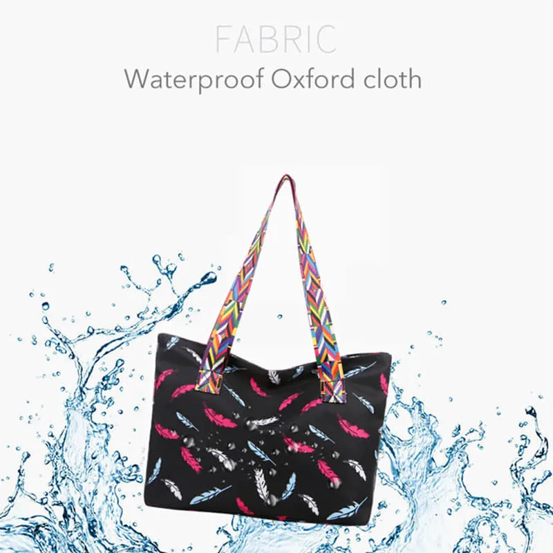 Printed ribbon handbag shopping bag large capacity waterproof Oxford fabric bag
