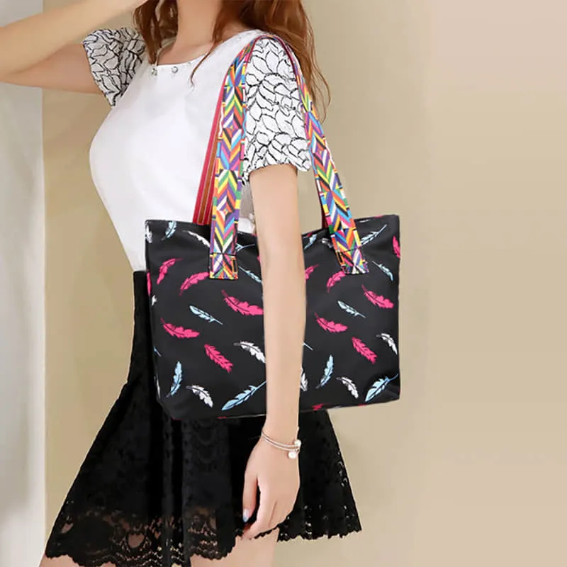 Printed ribbon handbag shopping bag large capacity waterproof Oxford fabric bag