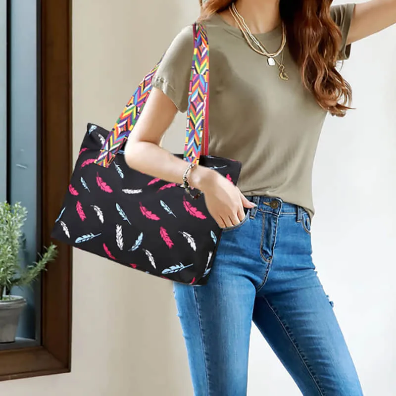Printed ribbon handbag shopping bag large capacity waterproof Oxford fabric bag