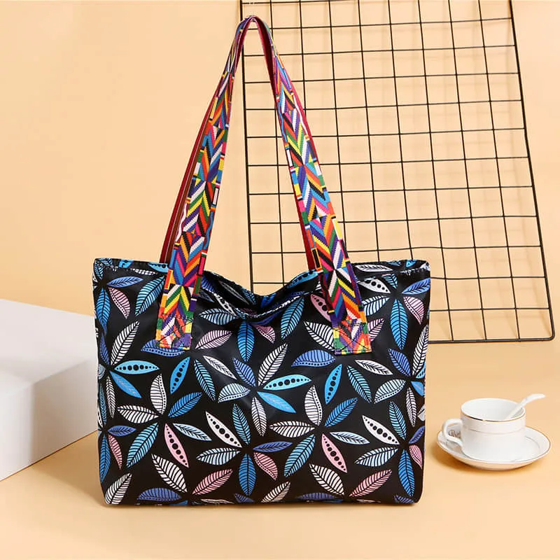 Printed ribbon handbag shopping bag large capacity waterproof Oxford fabric bag