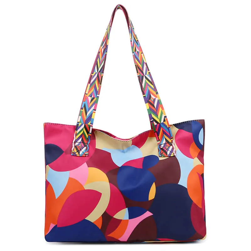 Printed ribbon handbag shopping bag large capacity waterproof Oxford fabric bag