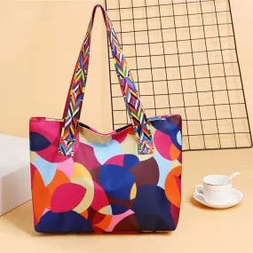 Printed ribbon handbag shopping bag large capacity waterproof Oxford fabric bag