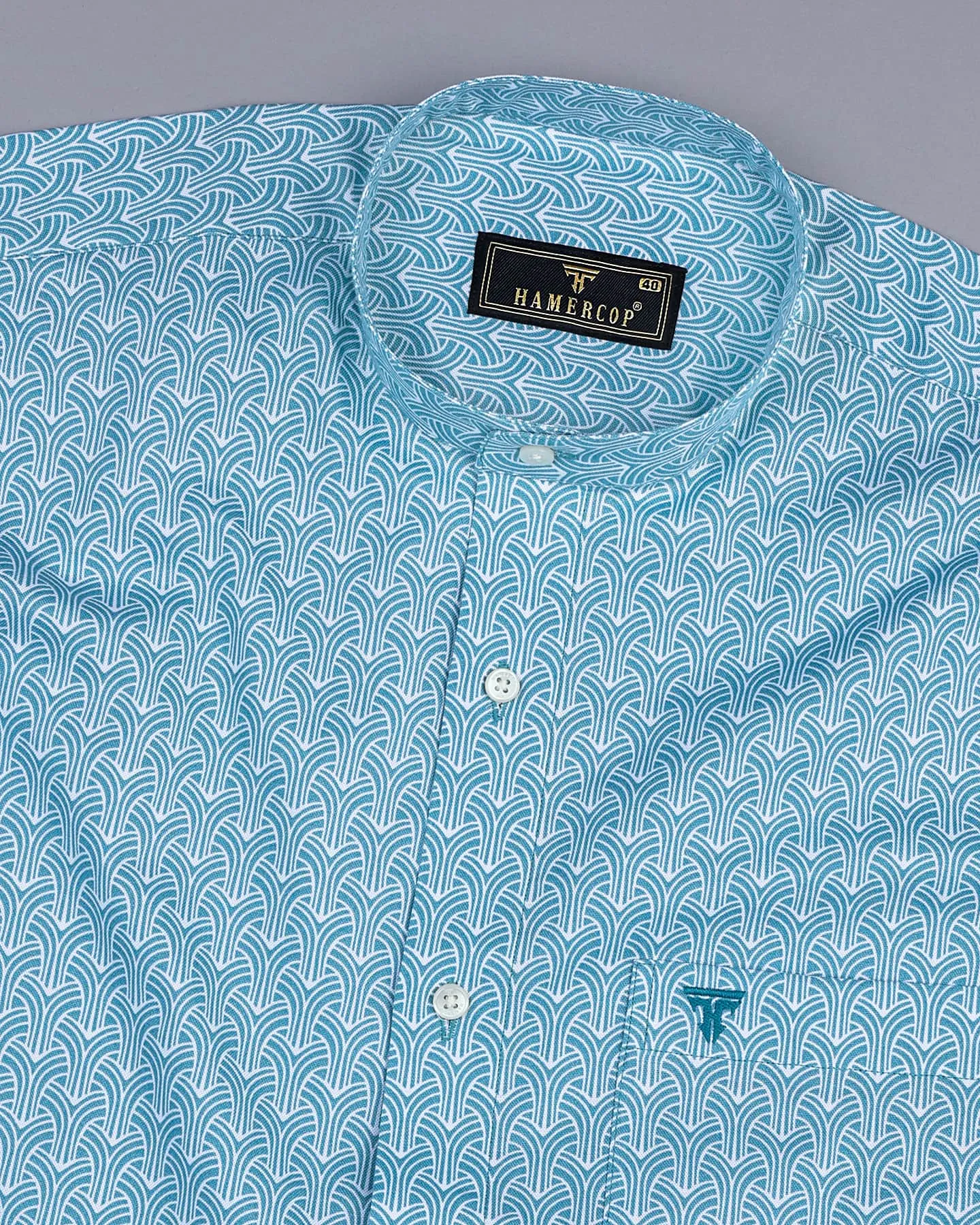 SkyBlue Abstract Geometrical Pattern Oxford Cotton Shirt