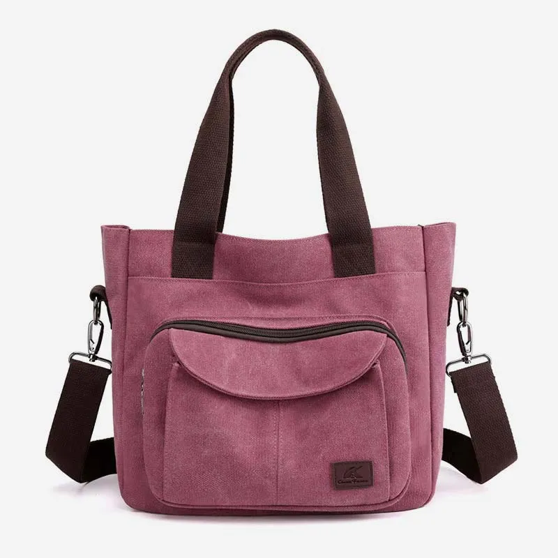 Women's Canvas Top Handle Handbag Multi-pocket Crossbody Shoulder Bag Tote Purse