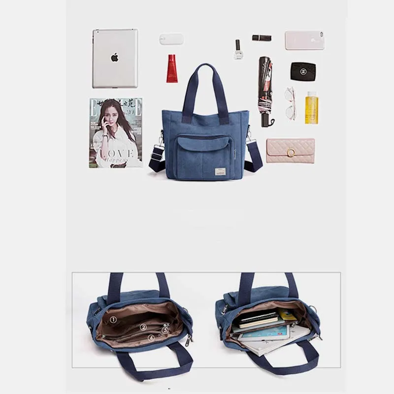 Women's Canvas Top Handle Handbag Multi-pocket Crossbody Shoulder Bag Tote Purse