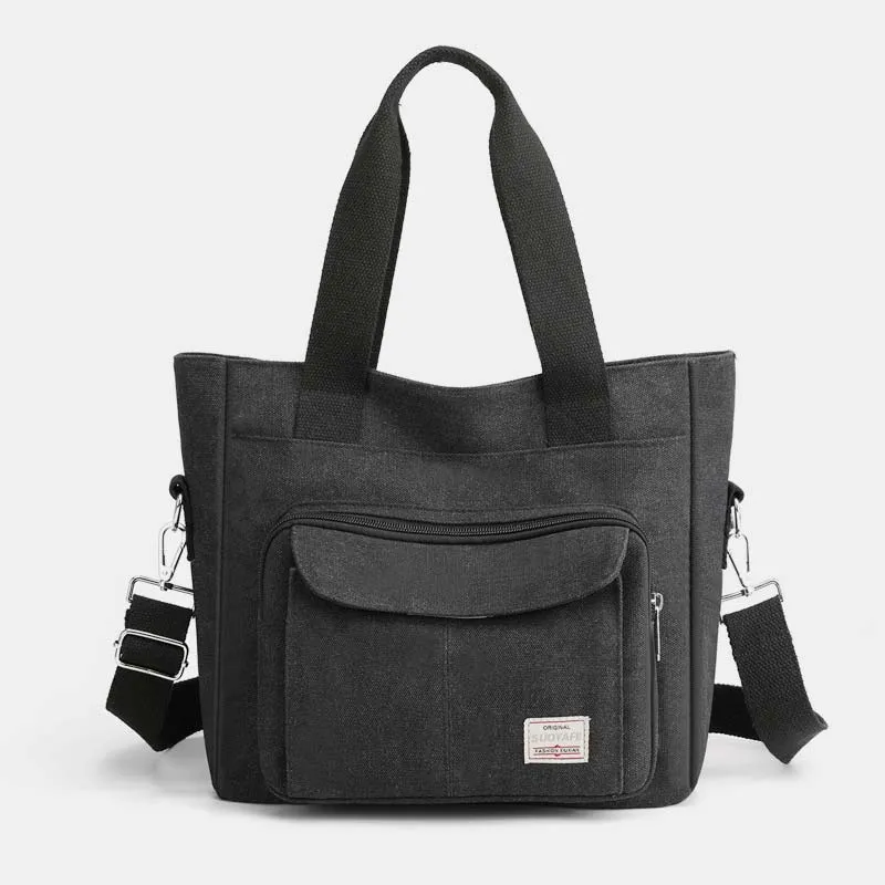 Women's Canvas Top Handle Handbag Multi-pocket Crossbody Shoulder Bag Tote Purse